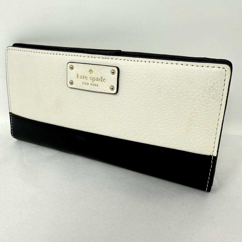 Kate Spade Wellesley Sim Bifold Wallet WLRU2816 Beige Black Leather Designer NEW